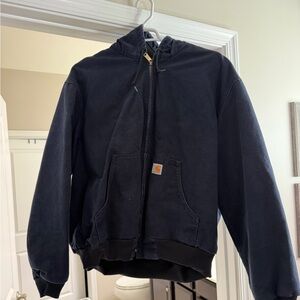 Carhartt Duck Wash Navy Blue Hooded Zip-Up Jacket